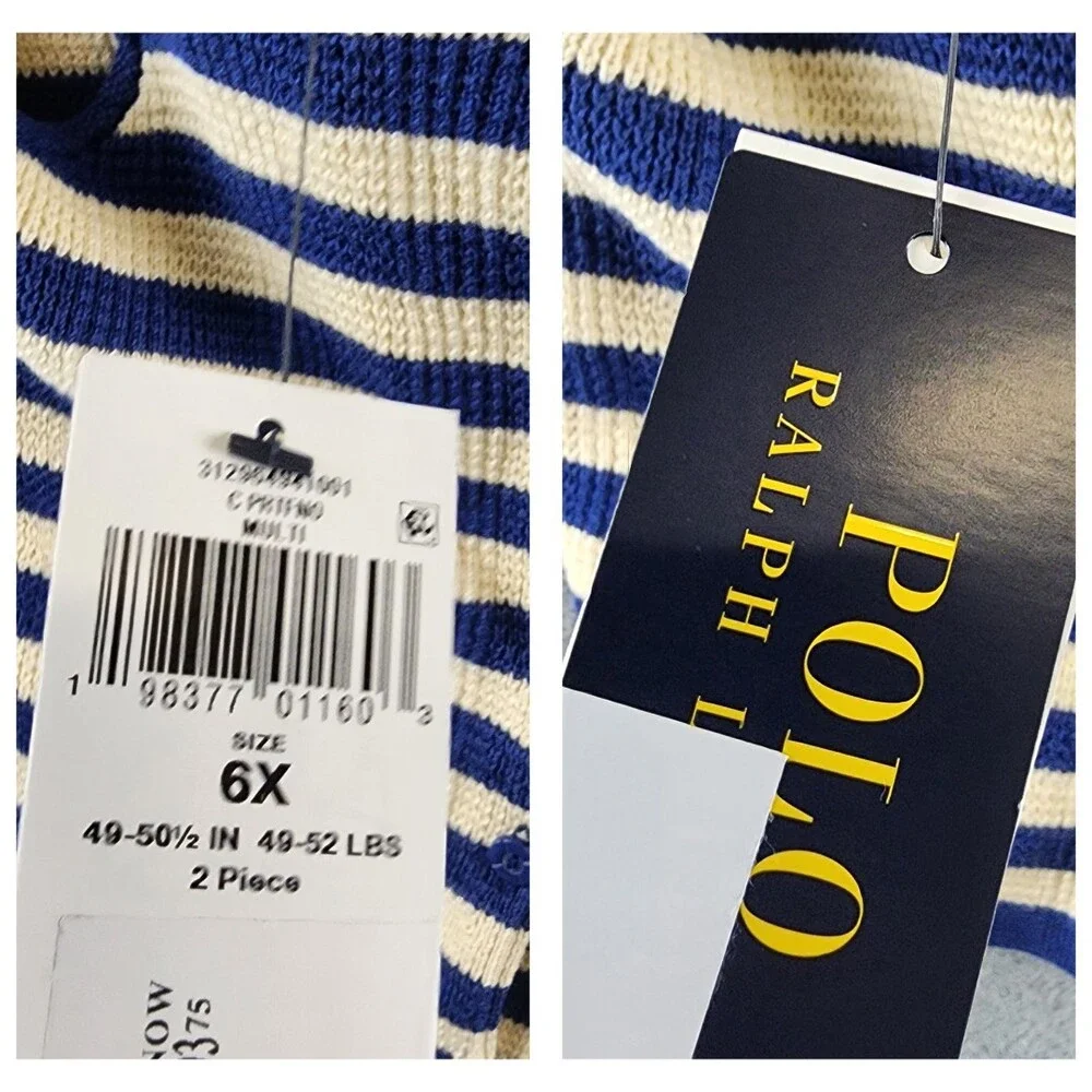 Polo Ralph Lauren Sleeveless Striped Sweater Top&Shorts Set Girls 6X Blue/Cream